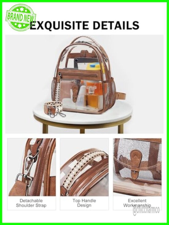 Stadium Approved Clear PVC Backpack Purse, 9x4.5x10, Adjustable Straps main image 4